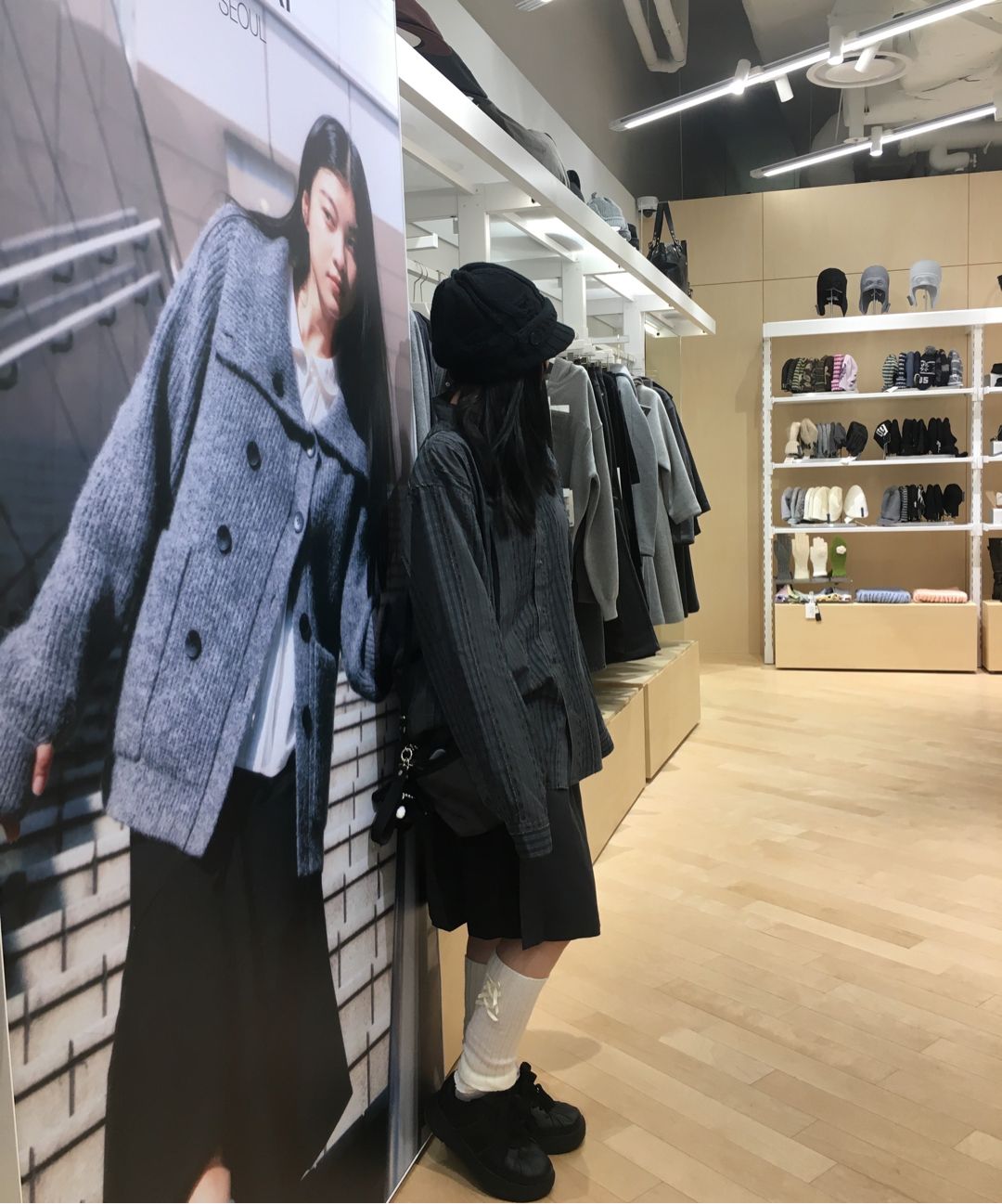 MUSINSA | MISEKI SEOUL Hoodie double button coat CHARCOAL