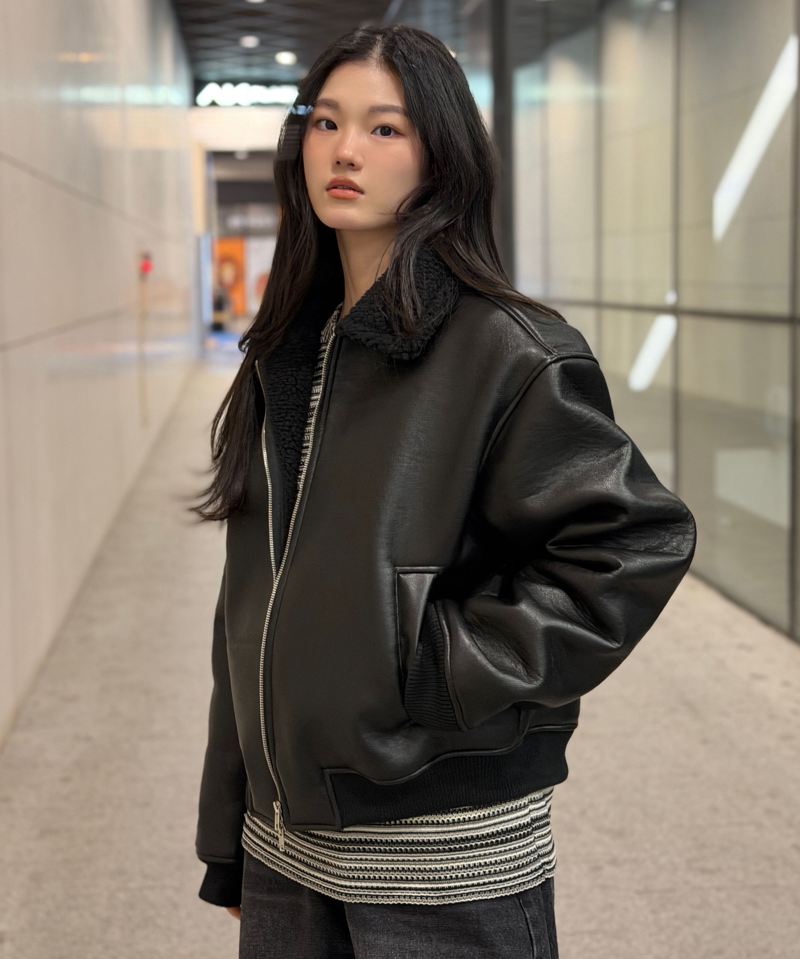 MUSINSA公式 | GLW ヴィンテージムートンバイカージャケットブラック