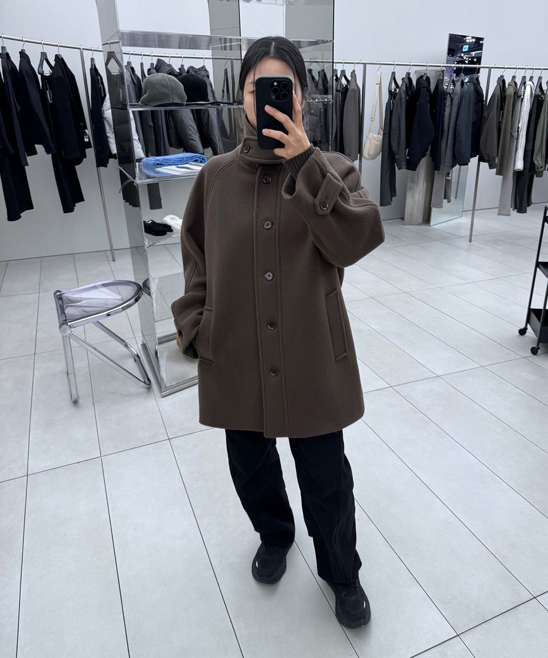 MUSINSA | INSILENCE WOMEN Soft Half Balmacaan Coat DARK NAVY