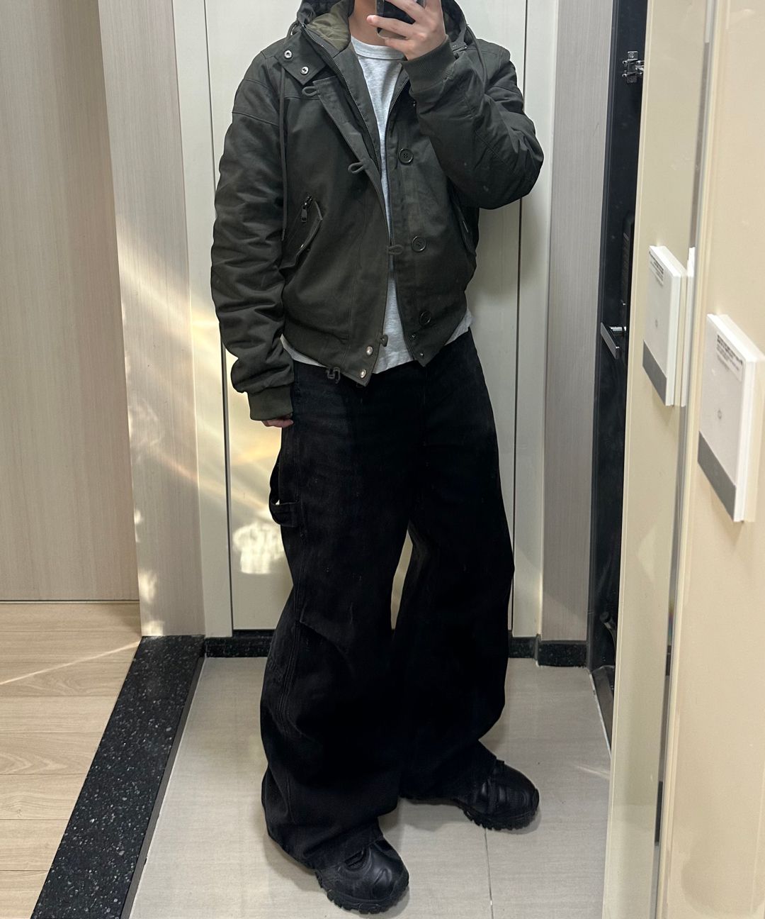 MUSINSA公式 | AAKAM Button Placket Cotton Ma-1 Jacket (Khaki)