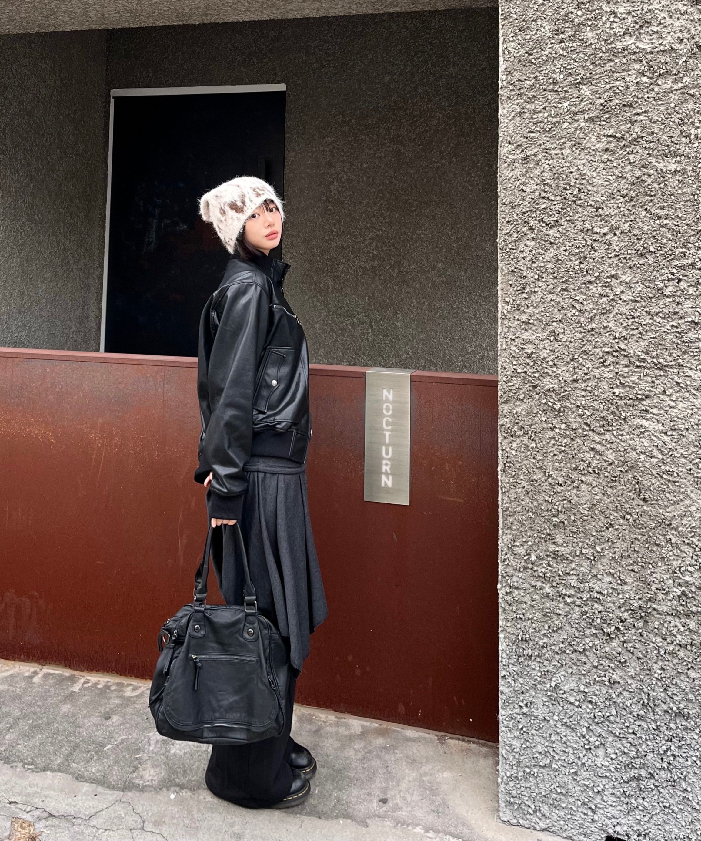 MUSINSA | AAKAM High-Neck Leather Jacket (Black)