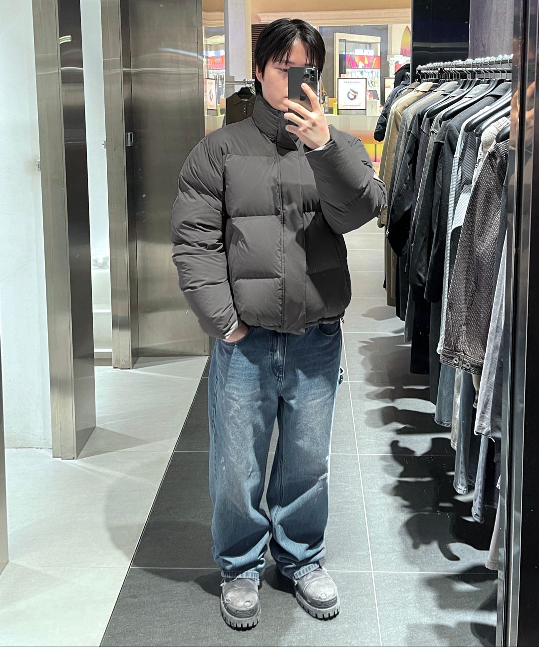 MUSINSA公式 | INSILENCE エッセンシャルダウンジャケットグレー