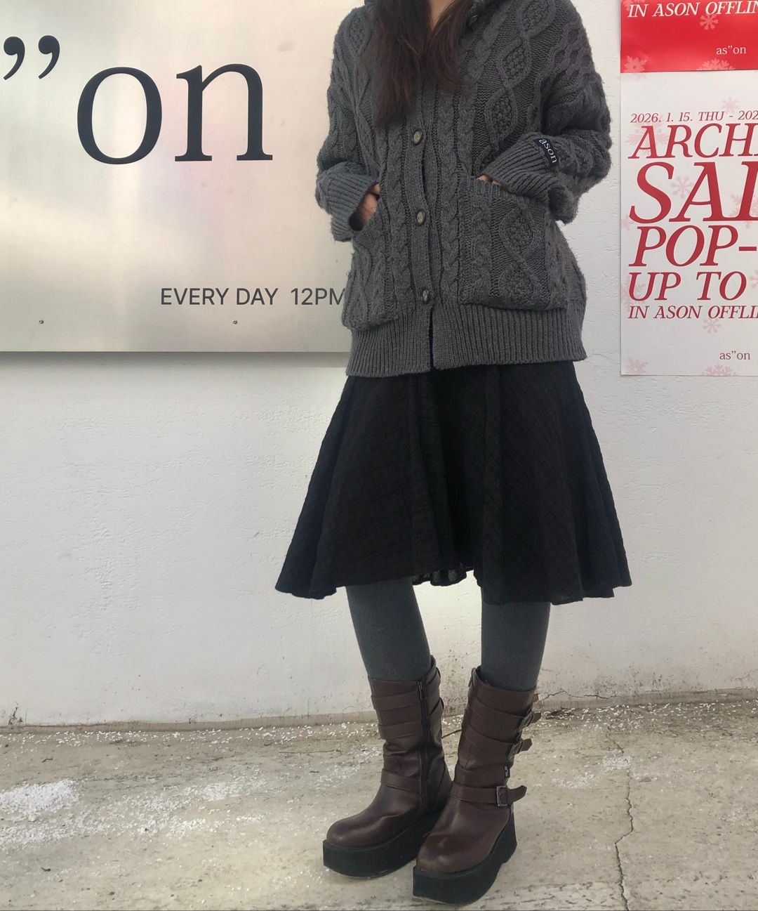 MUSINSA公式 | ASON ELO TWISTED HOOD CARDIGAN / CHARCOAL