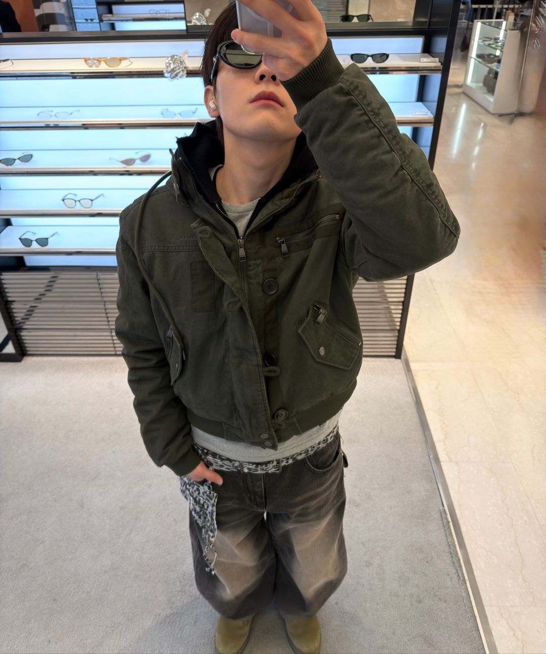 MUSINSA | AAKAM Button Placket Cotton Ma-1 Jacket (Khaki)