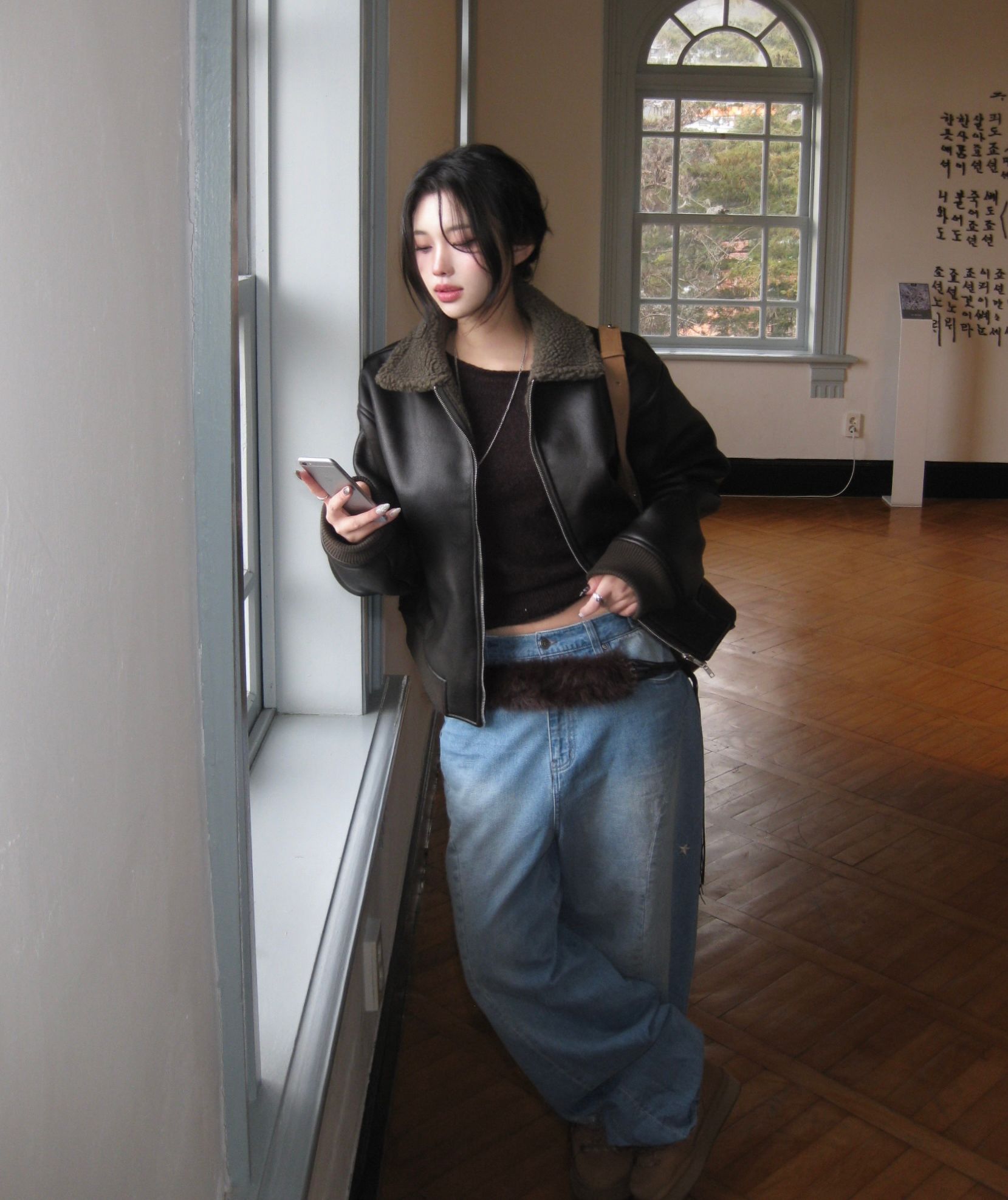 MUSINSA公式 | GLW ヴィンテージムートンバイカージャケットブラック