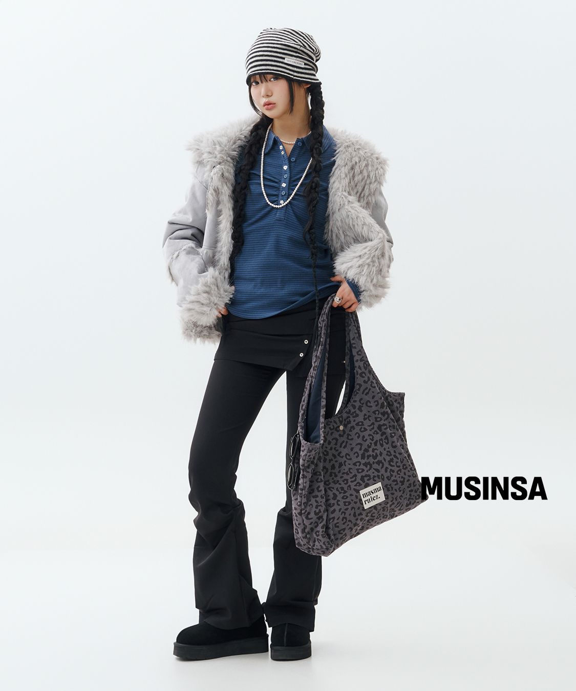 미세키서울(MISEKI SEOUL) Draped shirt skirt pants SET BLACK