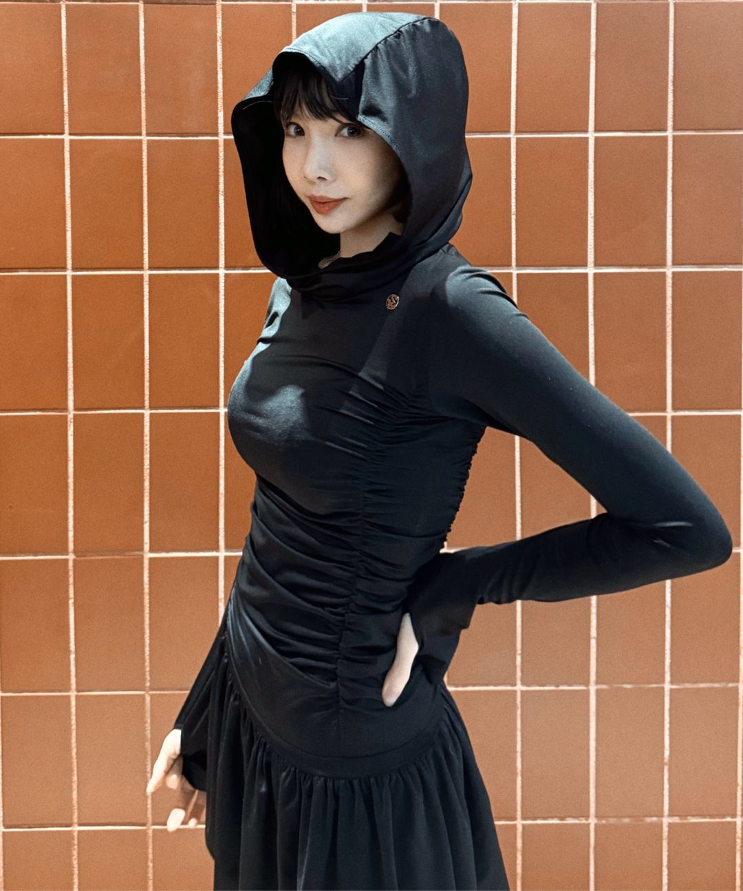 MUSINSA | FLAREUP Hooded High Neck Long Dress (FL-185_Gray)