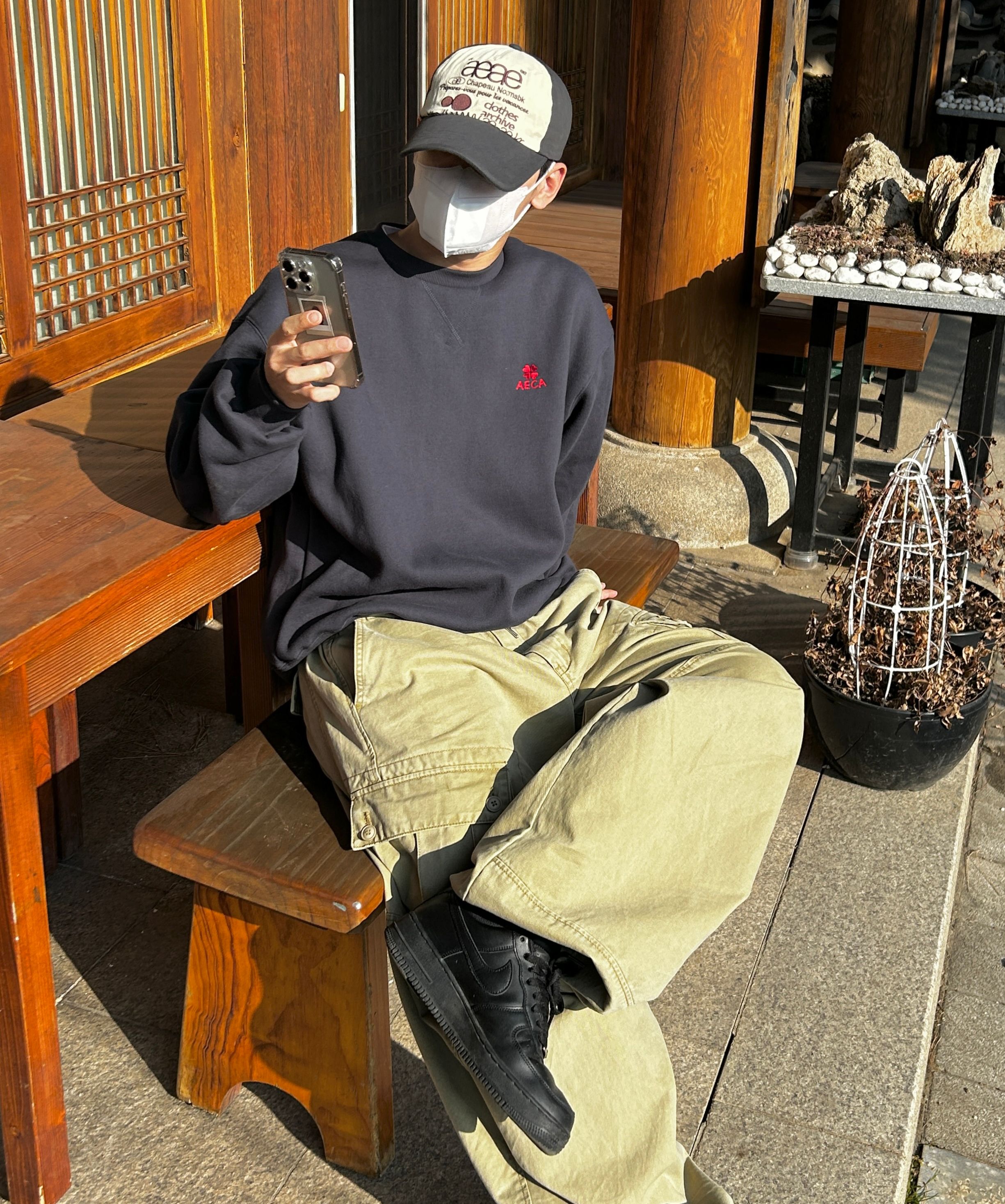MUSINSA公式 | AEAE WEB LOGO 5 PANNEL BALL CAP [NAVY/IVORY]