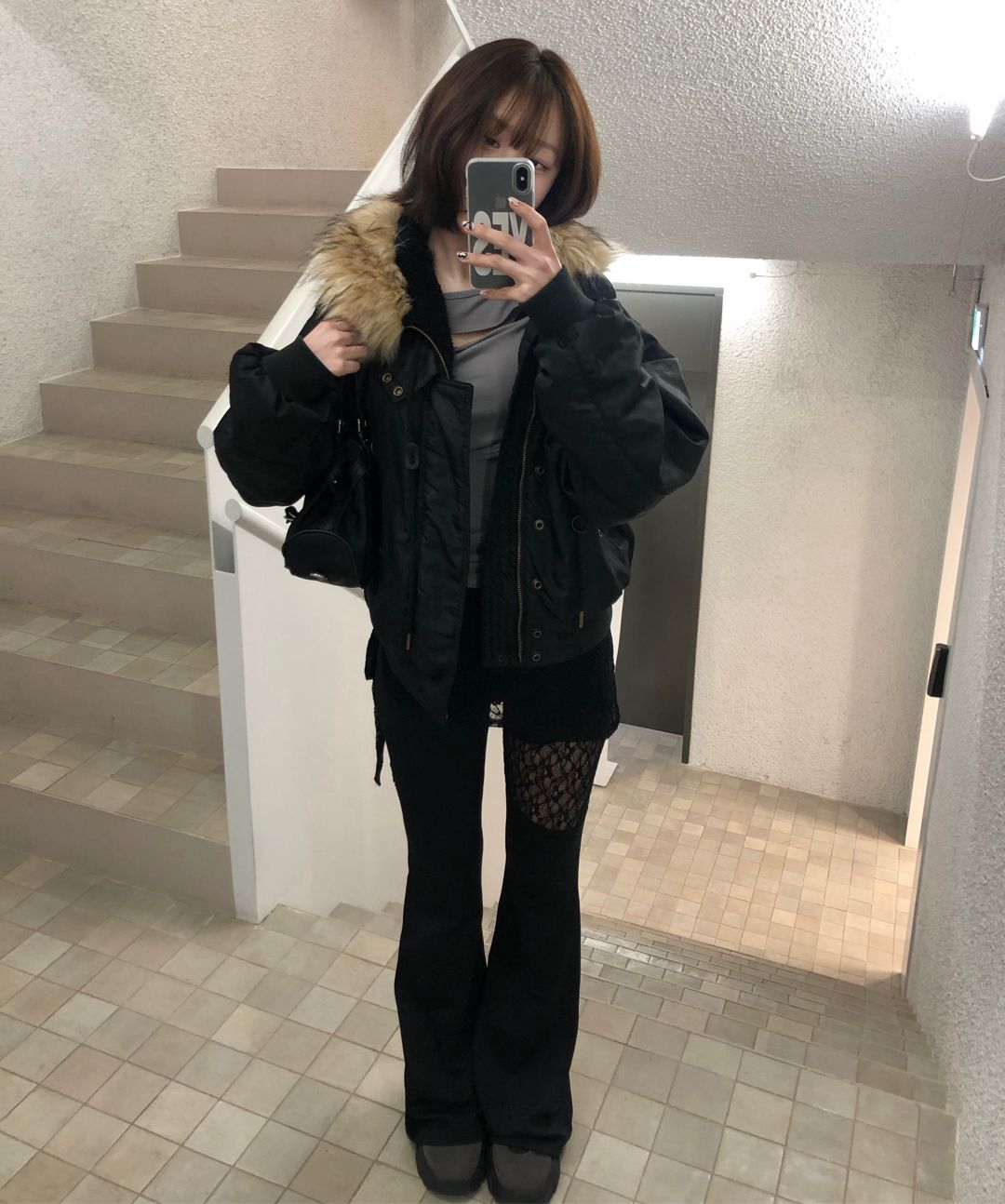 MUSINSA公式 | FANCY CLUB アイレットファーMA-1 (ブラック) F25ZA003