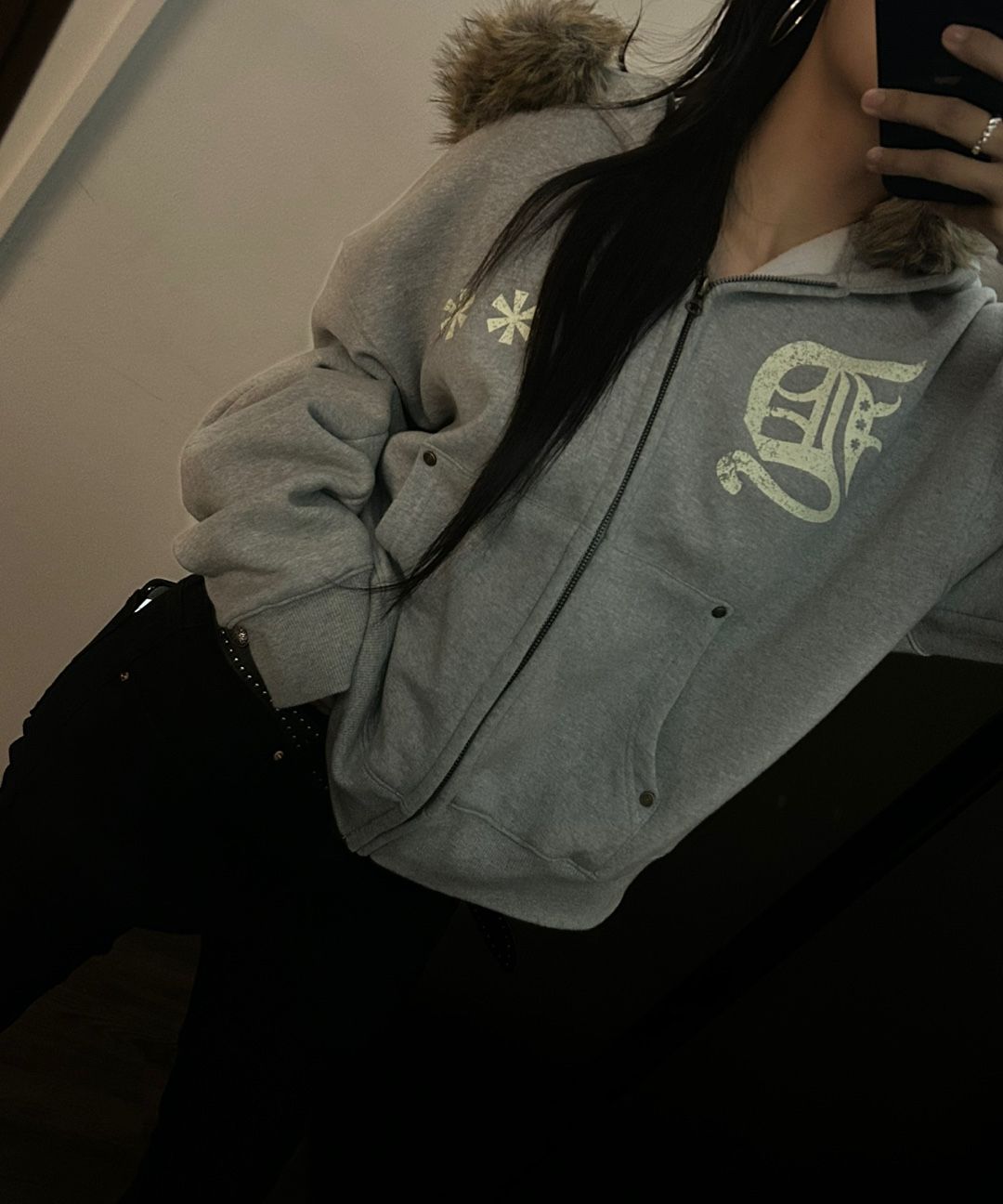 MUSINSA公式 | AMOU AMOU Fur Hoodie Zip-Up GREY