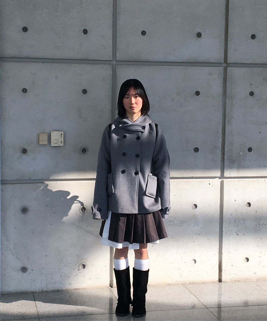 MUSINSA | MISEKI SEOUL Hoodie double button coat GREY