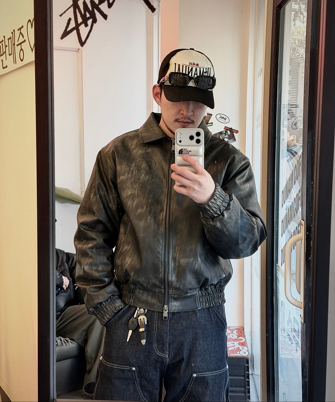 MUSINSA公式 | AAKAM Embossing Leather Jacket (Black)