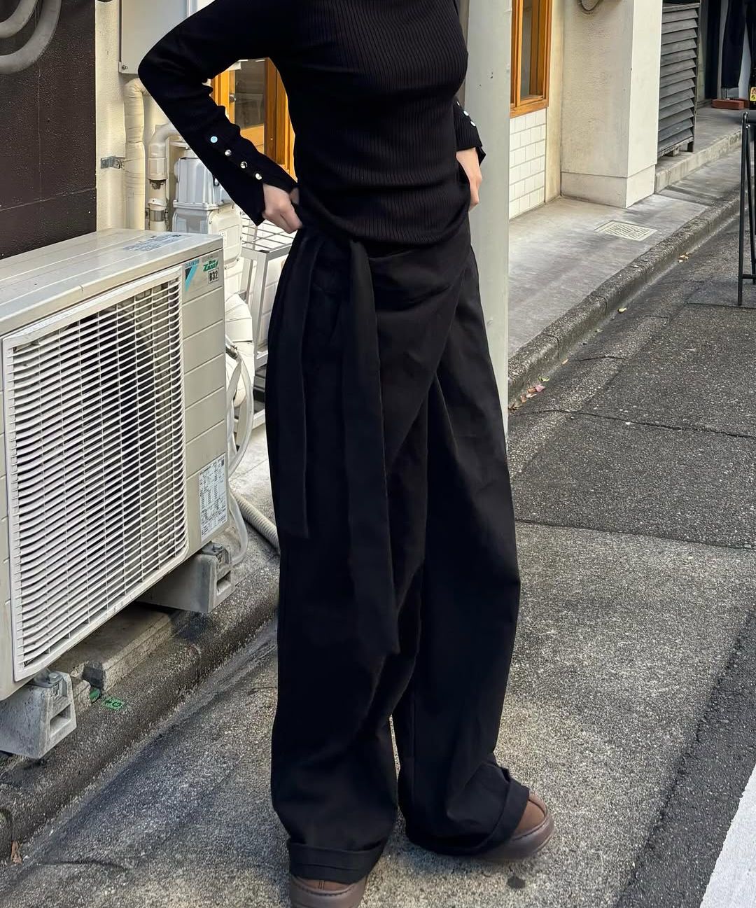 플레어업(FLAREUP) Layered Wrap Trousers (FL-255_Black) - 사이즈