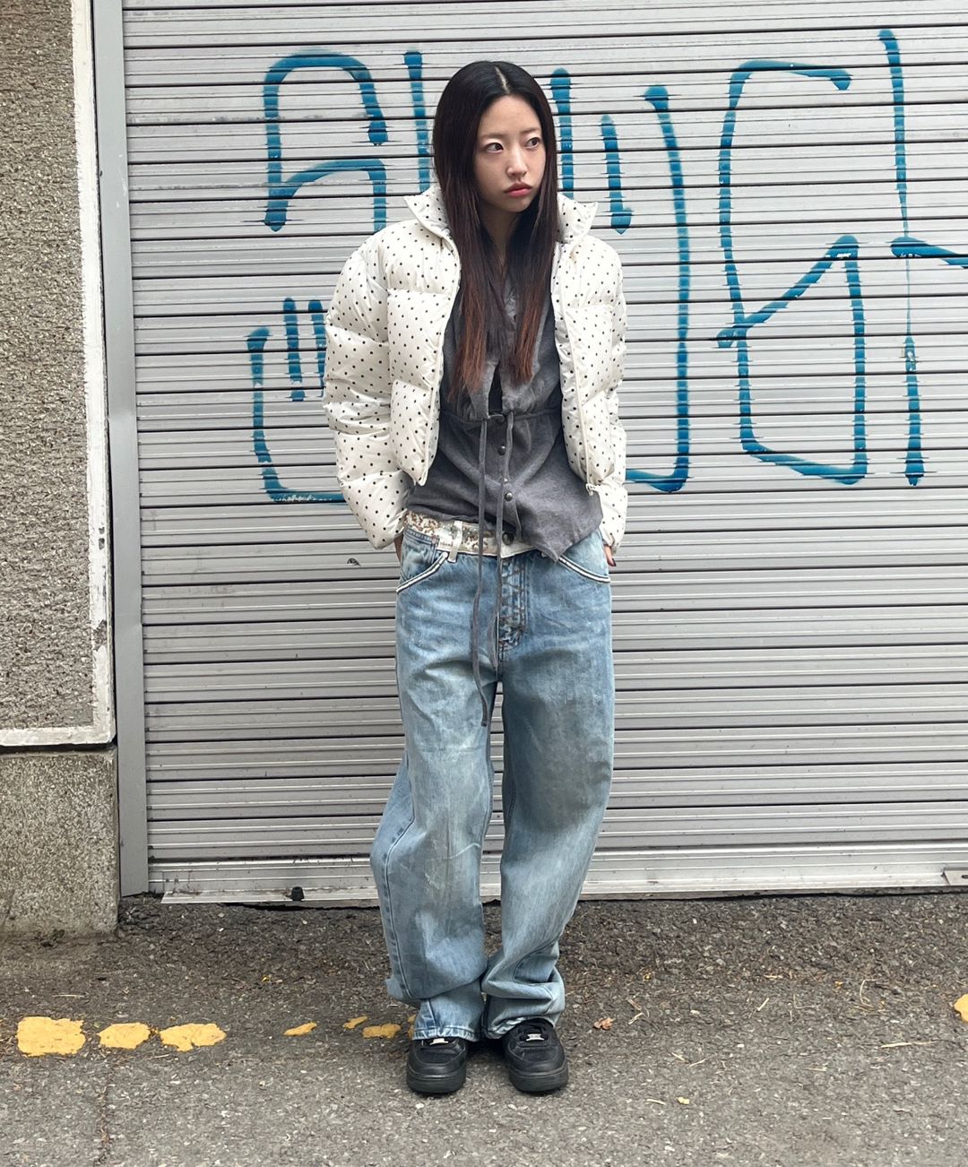 MUSINSA | SCULPTOR Beaded Waist Denim Pants Indigo Blue