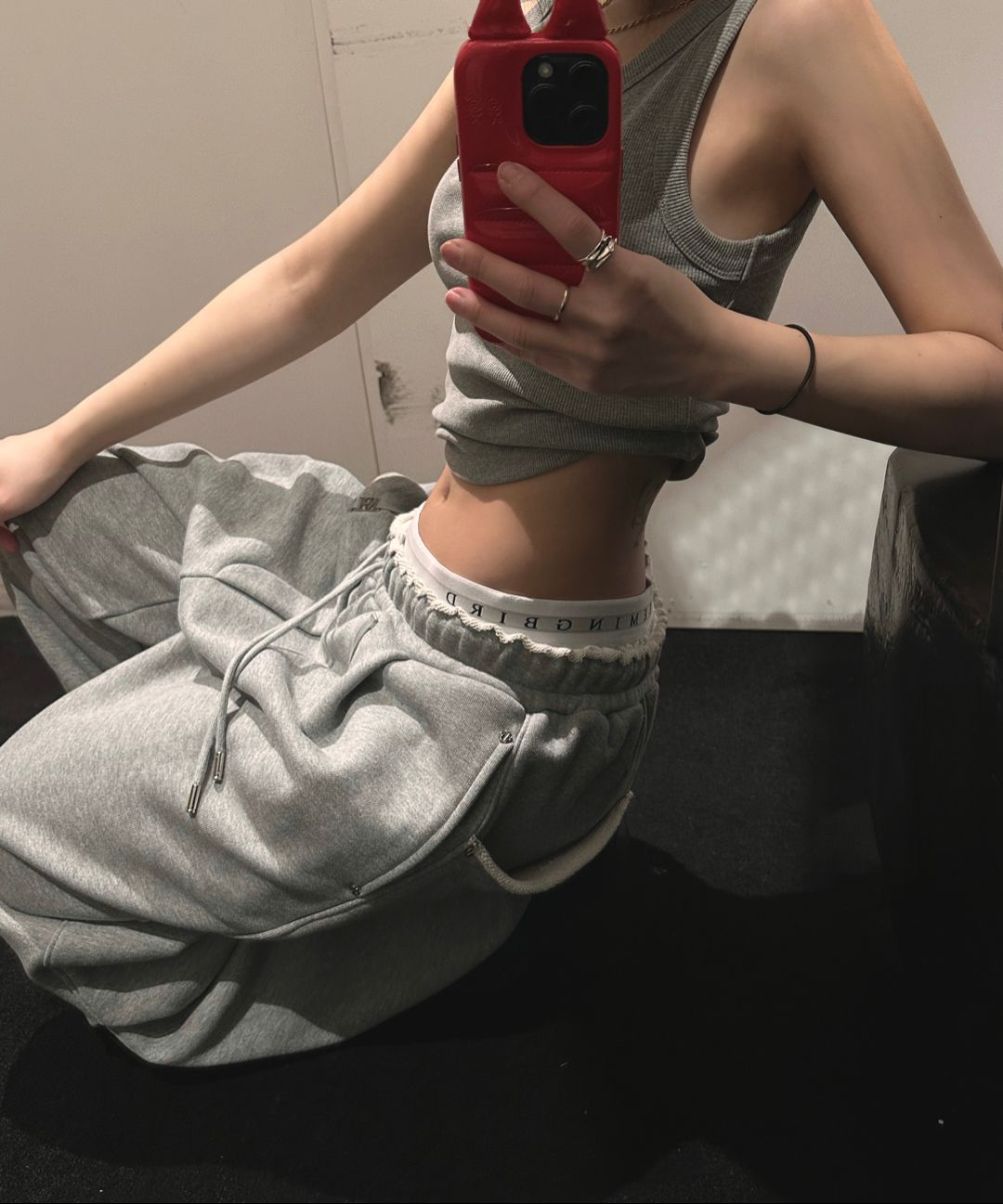 MUSINSA公式 | TREEMINGBIRD Double Waist Sagging Sweat Pants [ White ]