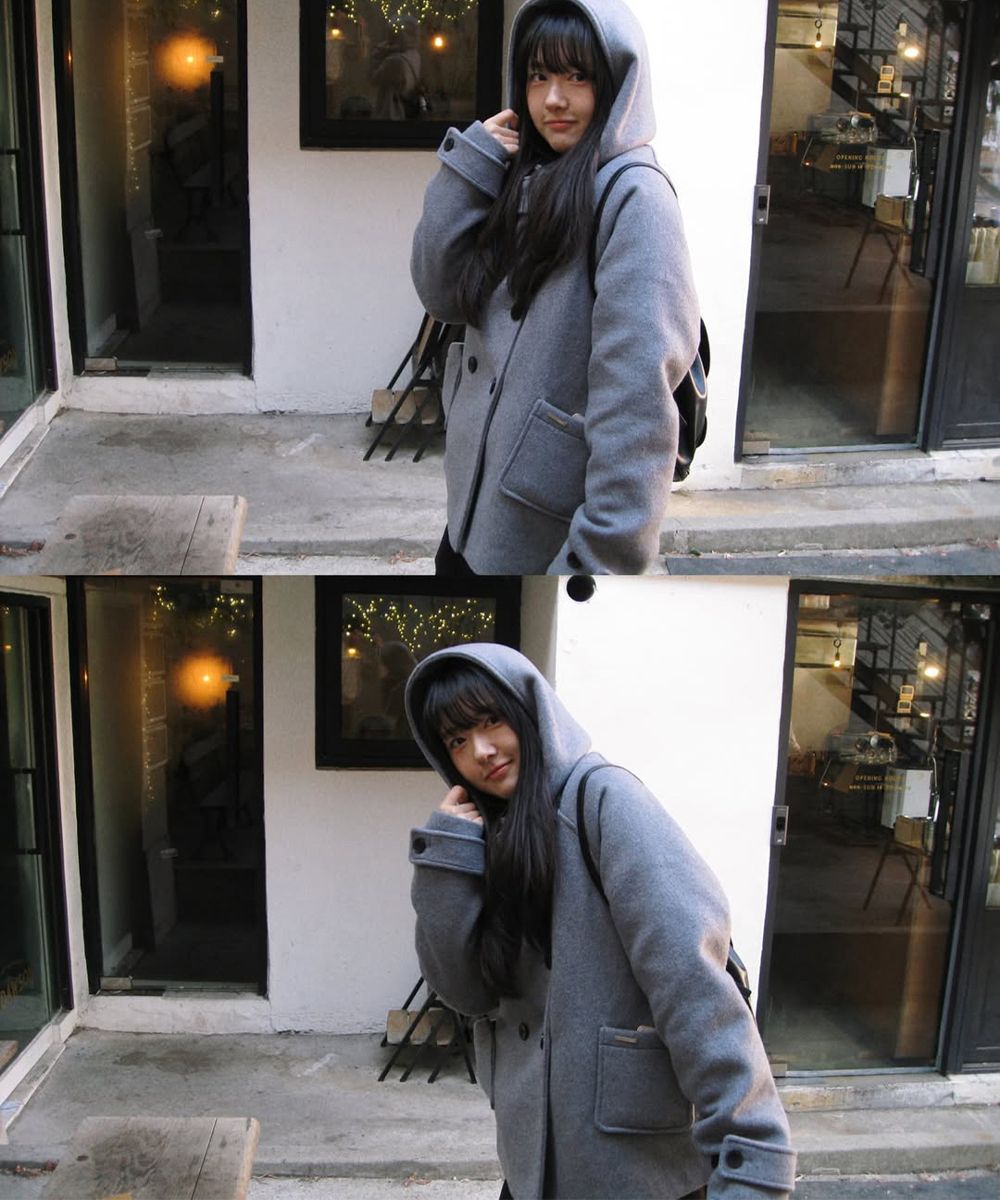 MUSINSA | MISEKI SEOUL Hoodie double button coat CHARCOAL