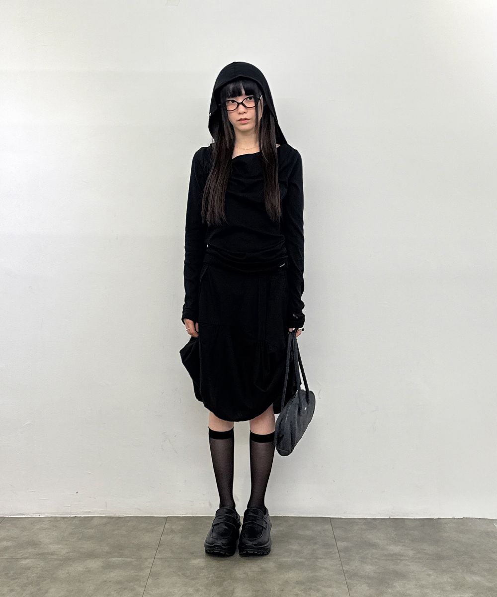 MUSINSA公式 | MISEKI SEOUL Cowl hoodie long sleeve BLACK
