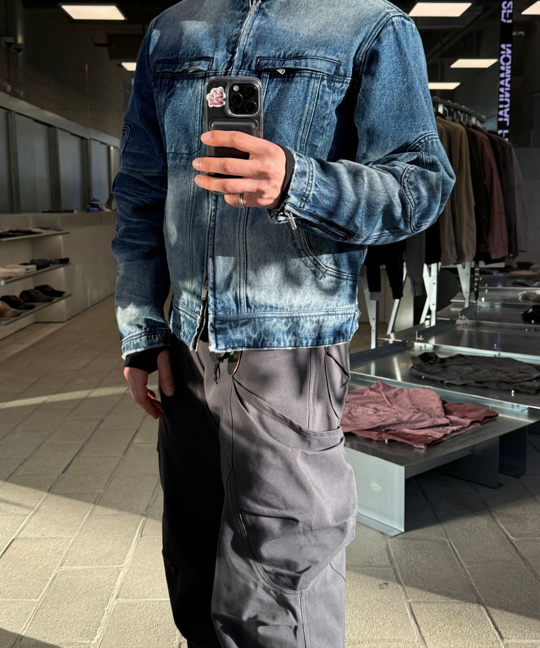 MUSINSA公式 | NOMANUAL WASHED DENIM RIDER JACKET - WASHED BLACK