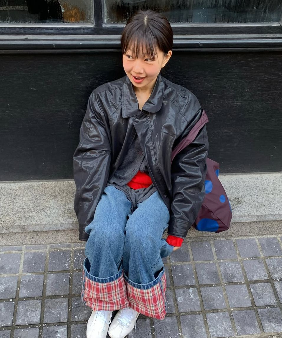 RONRON チェックデニム MUSINSA公式 | RONRON PATCH ROLL UP DENIM PANTS RED CHECK