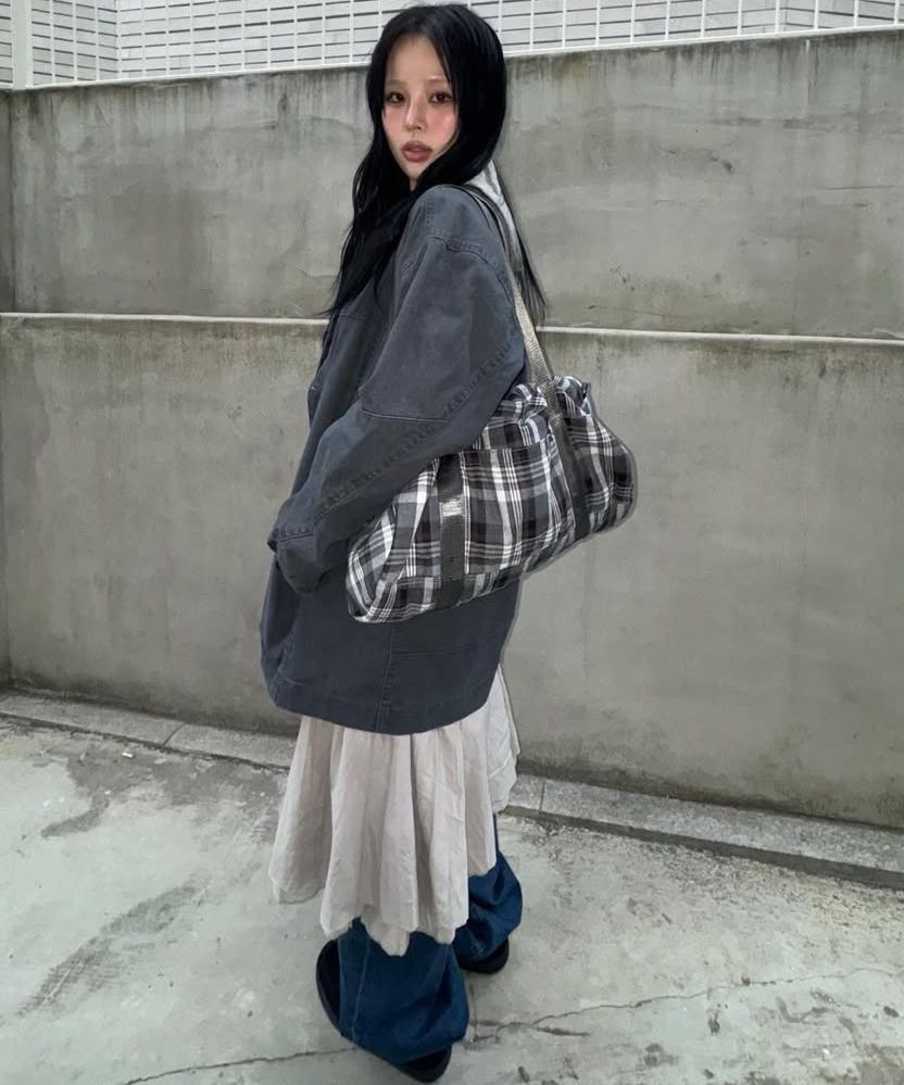 MUSINSA公式 | XTONZ XTA100 チェックダッフルバッグ (GRAY)