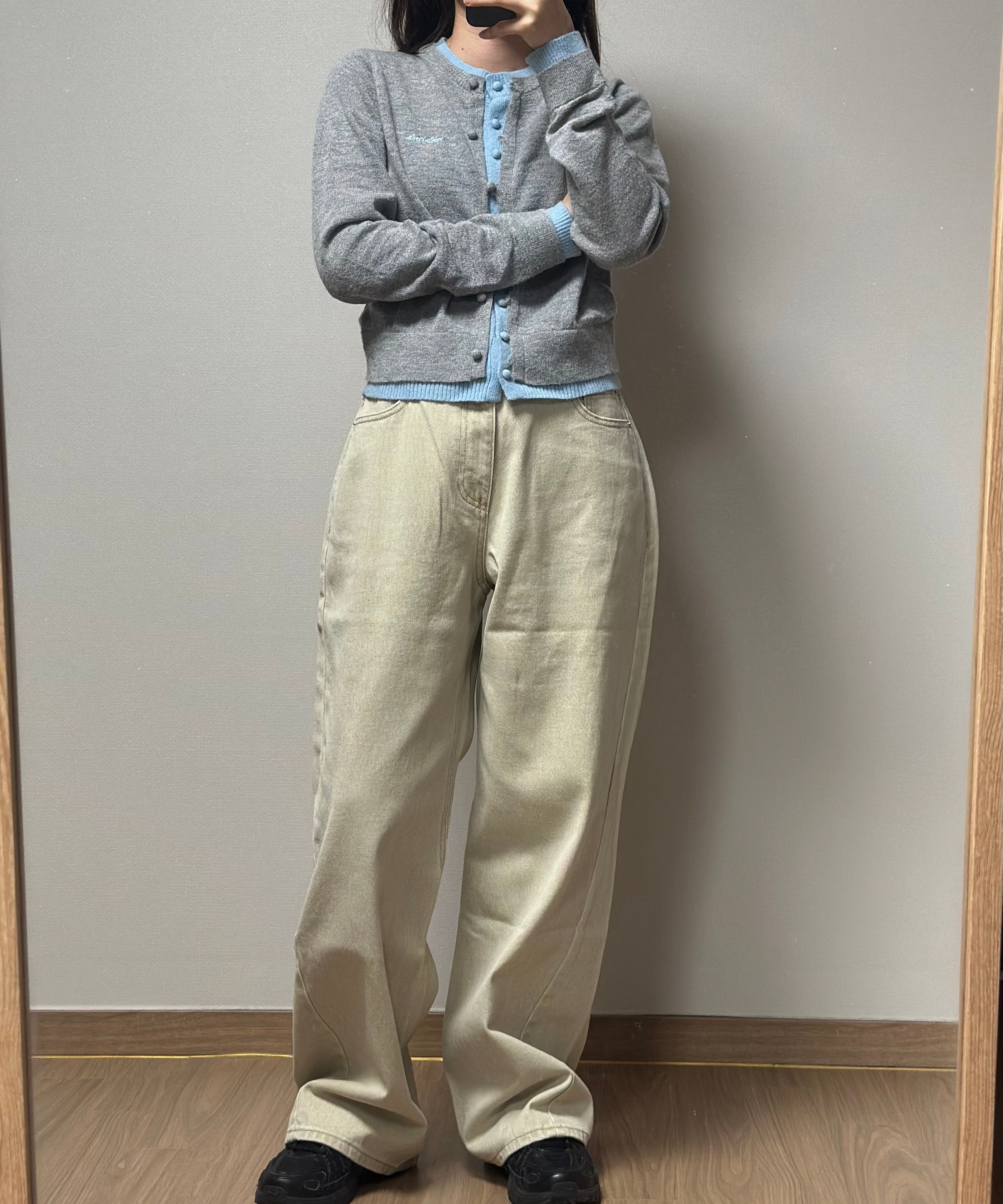 MUSINSA公式 | ROLAROLA LAYERED KNIT CARDIGAN GY+SK