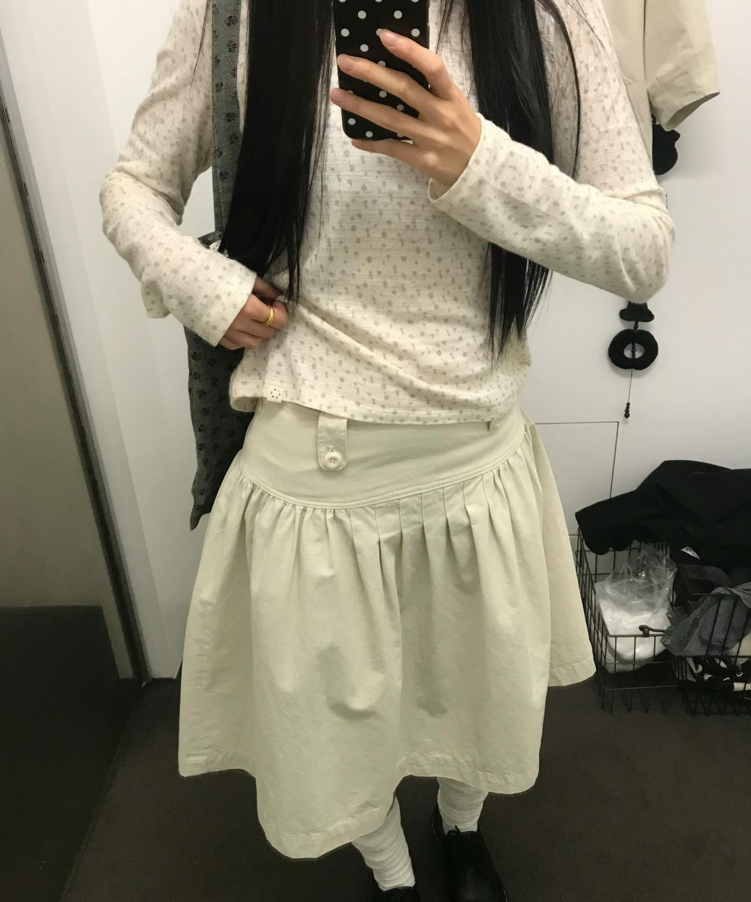 MUSINSA | OHESHIO PLEATED COTTON MIDI SKIRT, BEIGE