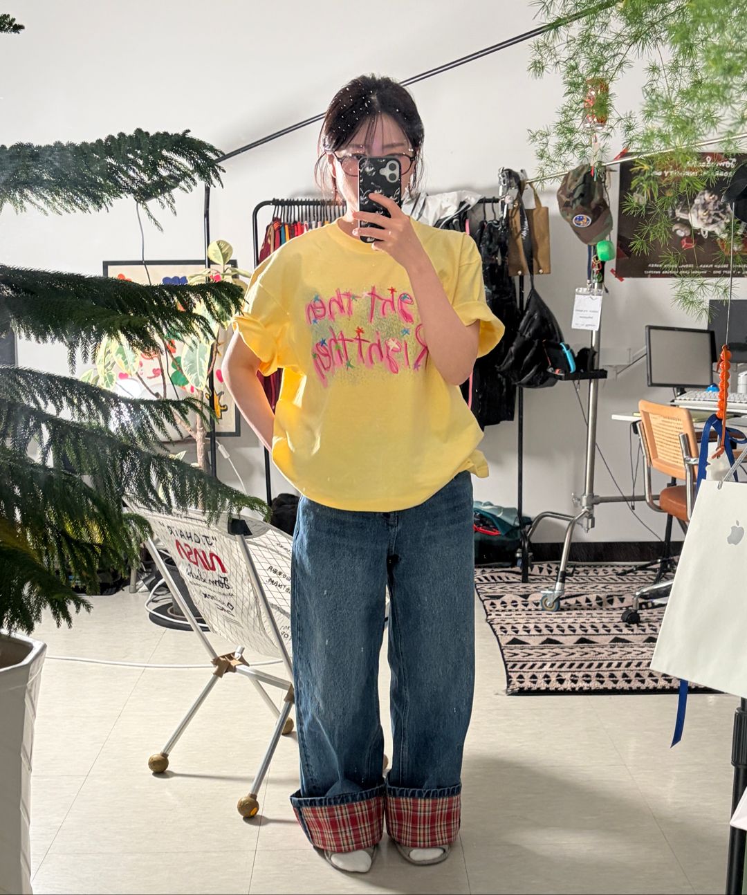 MUSINSA公式 | RONRON PATCH ROLL UP DENIM PANTS RED CHECK