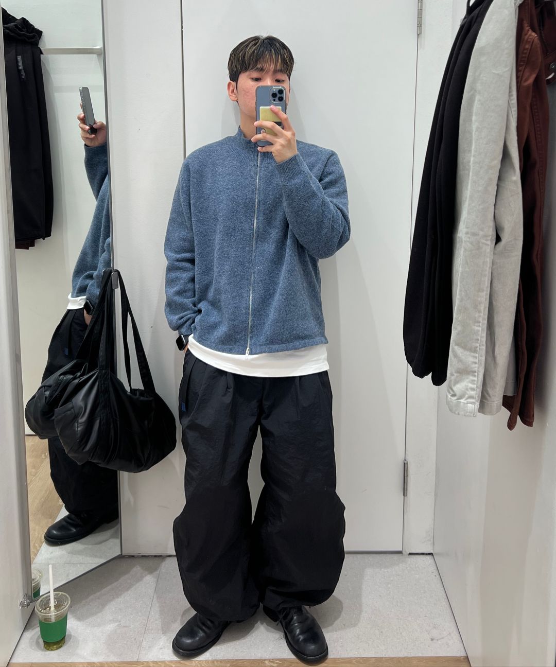 MUSINSA公式 | ANGLAN Nylon Tuck Belt String Balloon Pants - Black