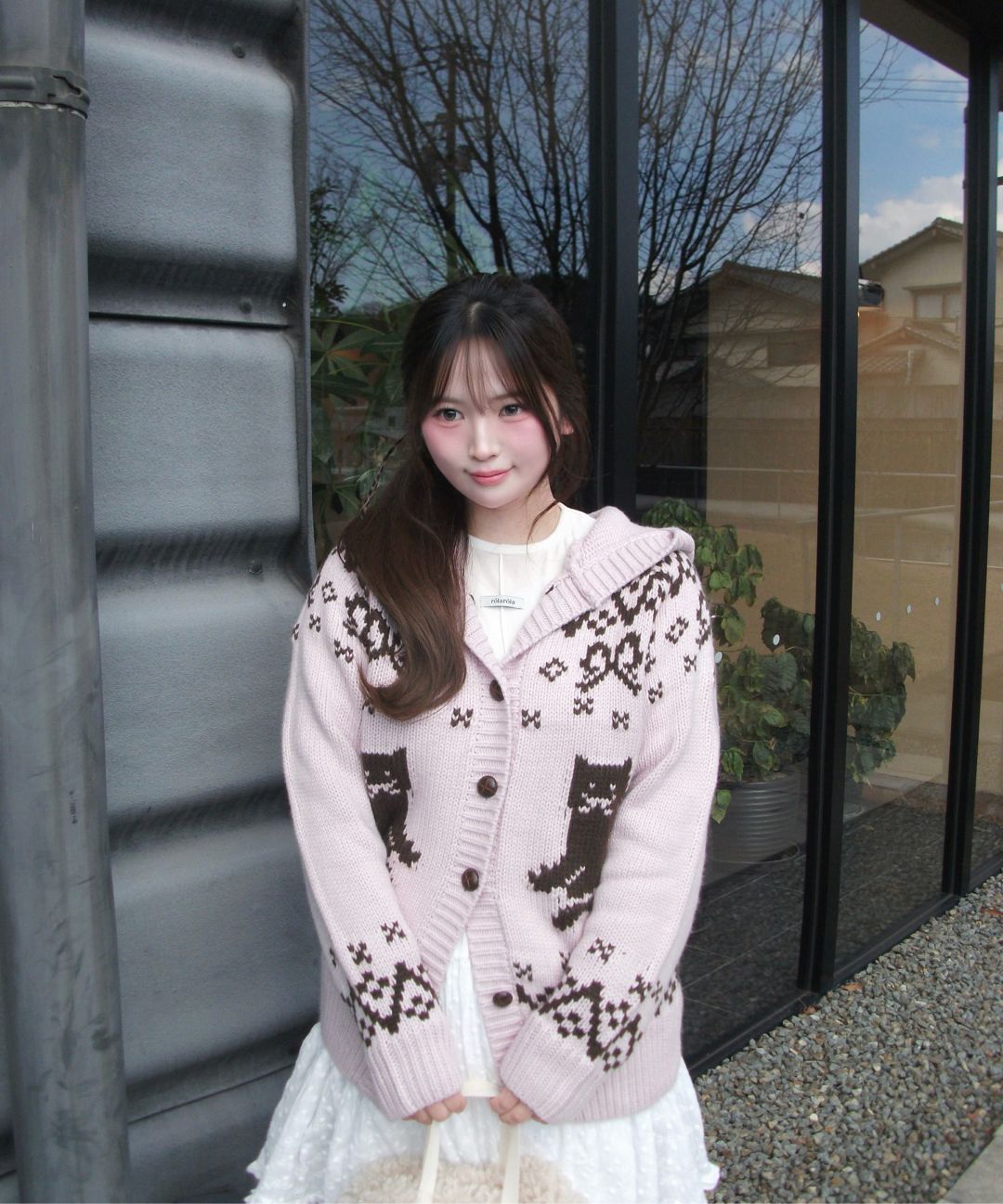 MUSINSA公式 | ROLAROLA CAT JACQUARD HOODIE CARDIGAN PINK