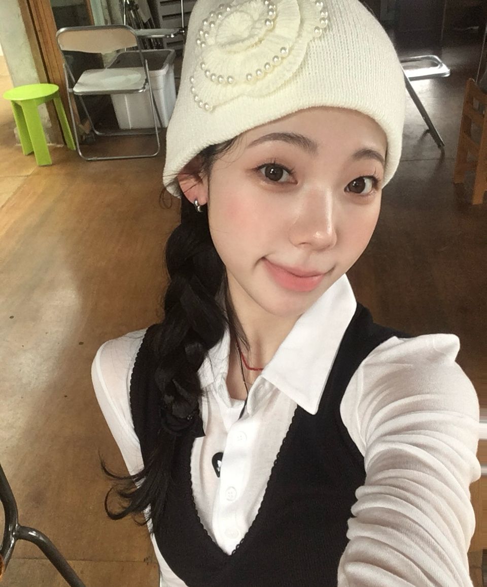 SETUPEXE 　パールコサージュビーニー　アイボリー SETUP-EXE】韓国人気☆PEARL CORSAGE BEANIE (SETUP-EXE/ニット
