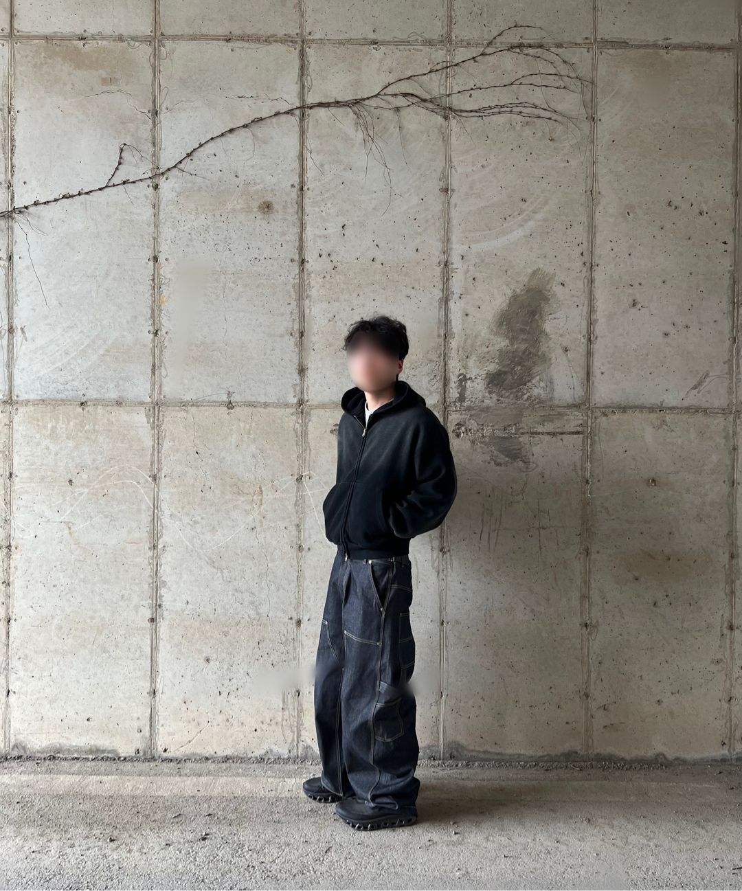 MUSINSA | SUADE WASHED THERMAL HOOD ZIP UP [WASHING BLACK]