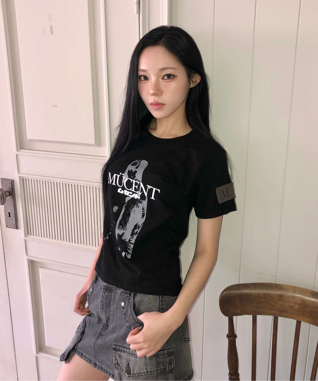 MUCENT ブラックデニムスカート MUSINSA公式 | MUCENT デルブバッグレザーカーゴデニムスカート