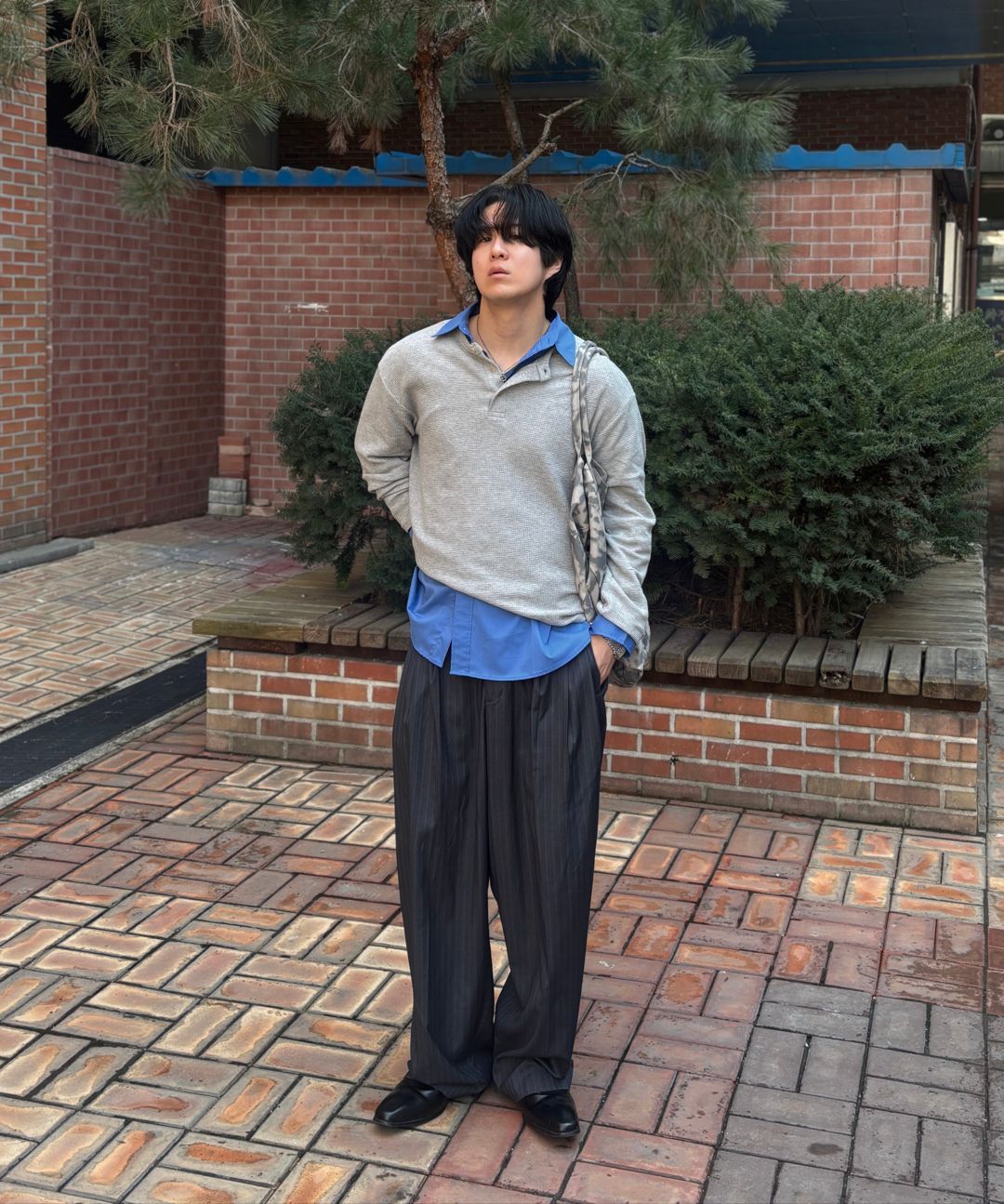 MUSINSA公式 | LXT ワッフルヘンリーネッククロップTシャツ[ブラック]