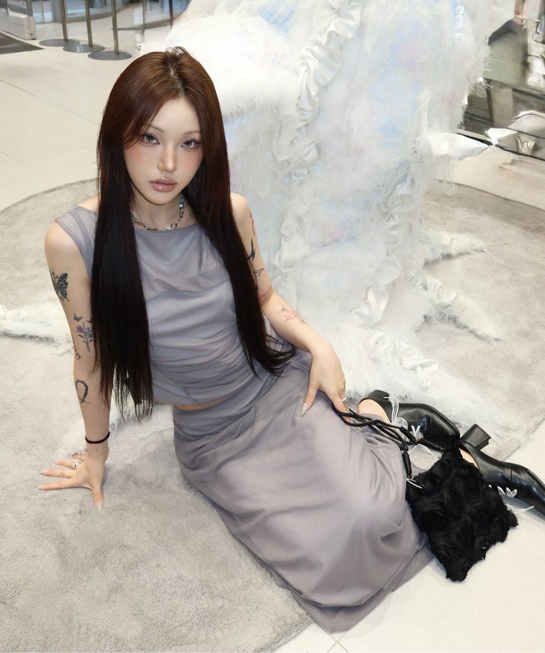 MUSINSA | FLAREUP Draped Mesh Layered Long Skirt (FL-264_Black)
