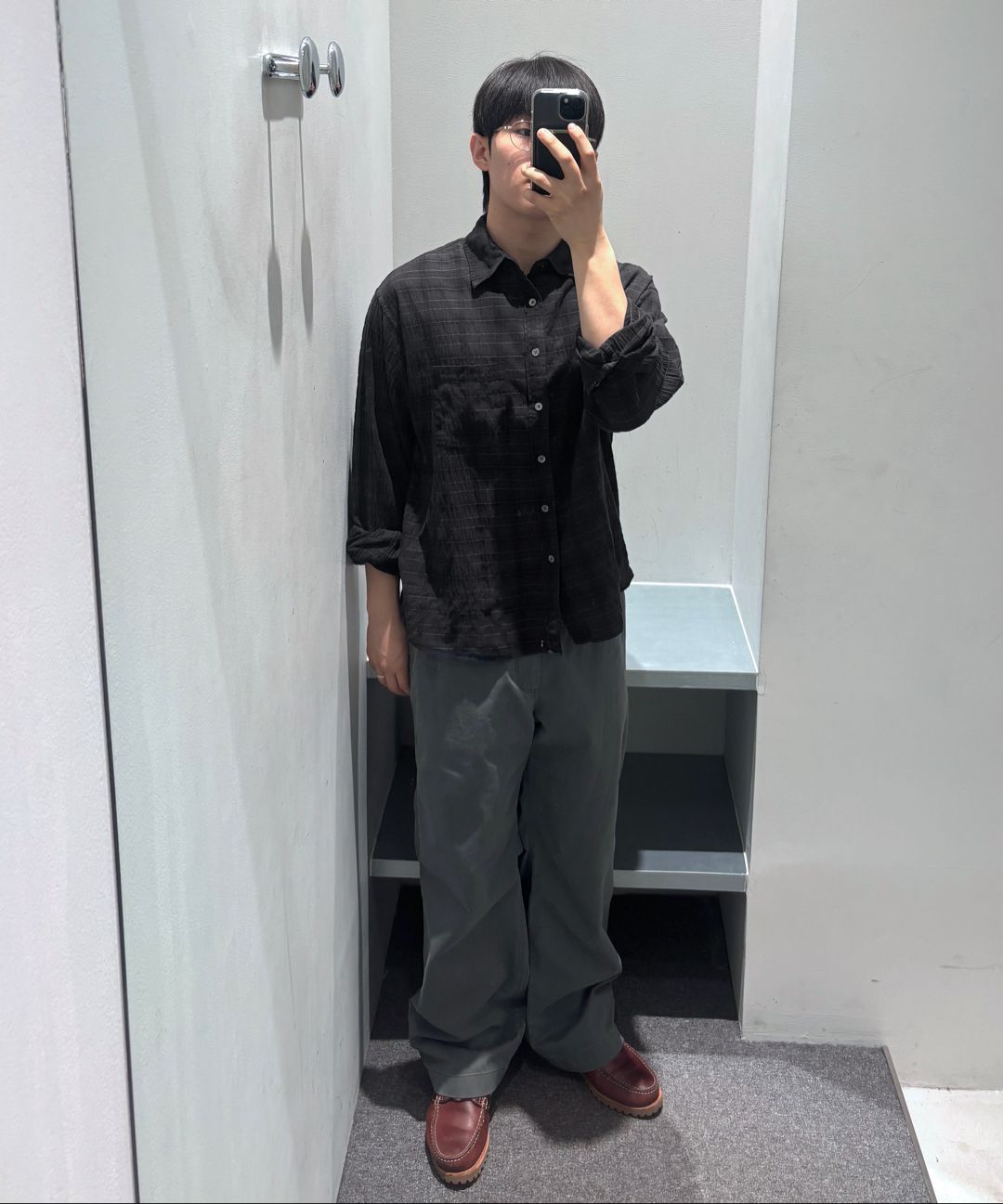 MUSINSA | INSILENCE Garment Dyed Check Shirt CHARCOAL