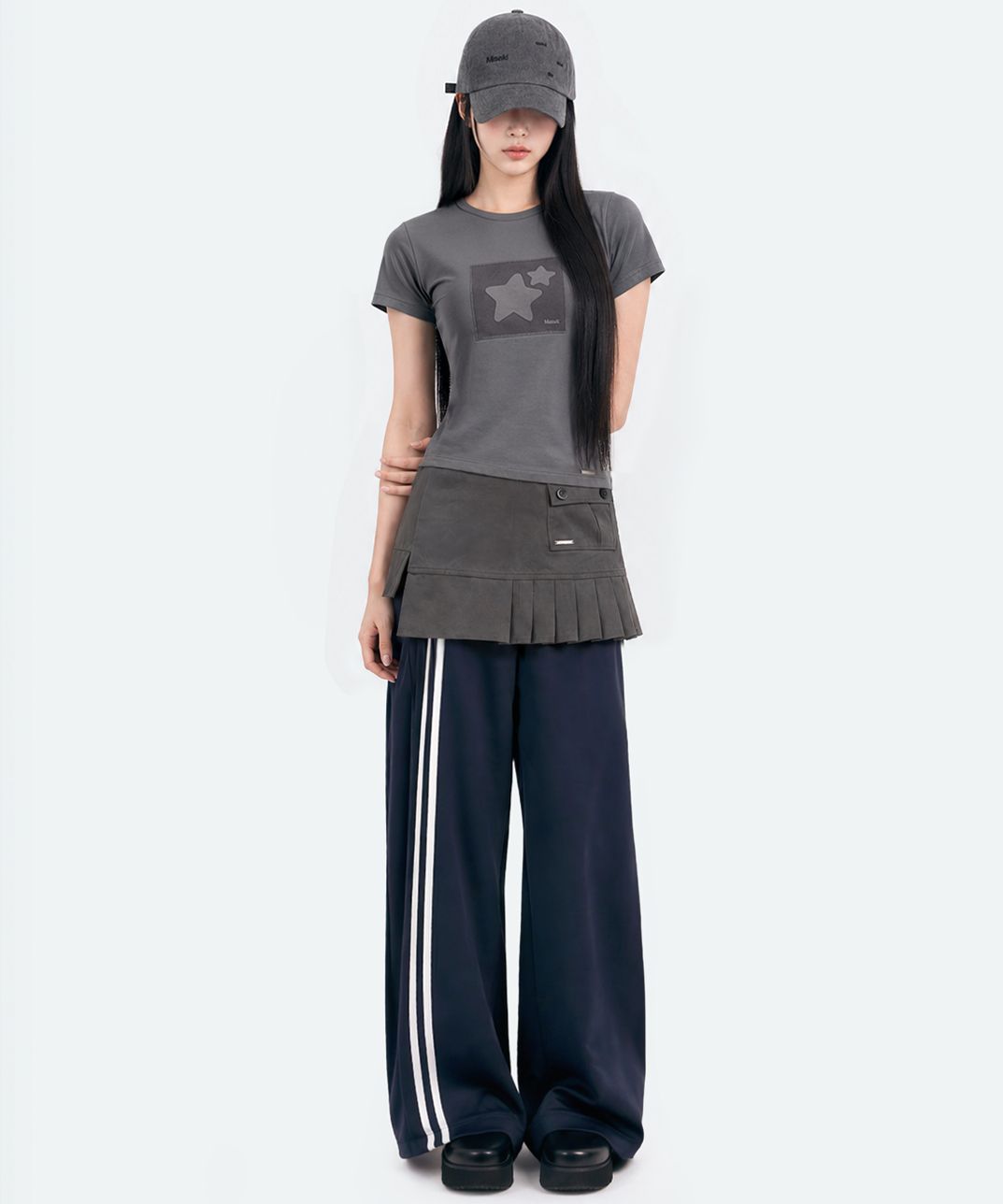 미세키서울(MISEKI SEOUL) Track Pleats skirt pants SET BLACK