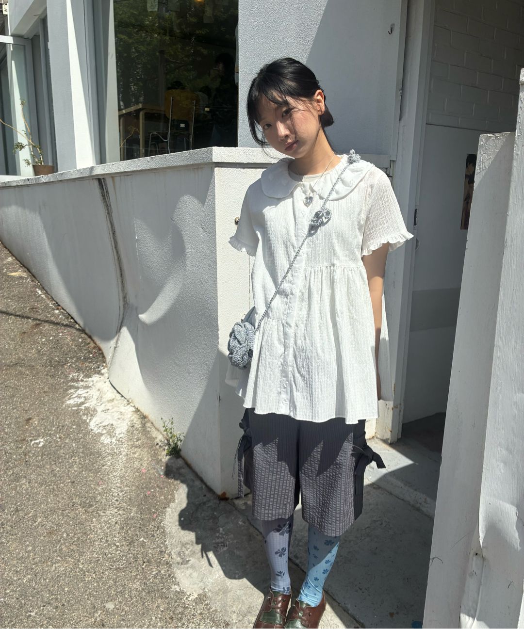 MUSINSA公式 | TYPESERVICE Textured Collar Top [White]