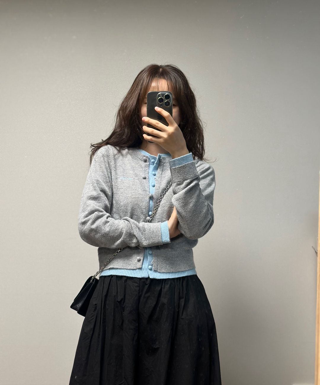 MUSINSA | ROLAROLA LAYERED KNIT CARDIGAN GY+SK