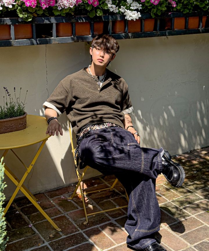MUSINSA公式 | LXT ワッフルヘンリーネッククロップ半袖Tシャツ[カーキ]