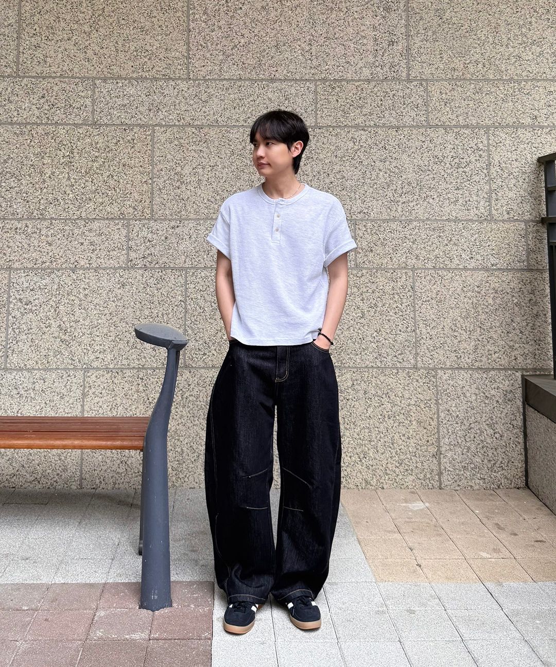 MUSINSA公式 | LXT ワッフルヘンリーネッククロップ半袖Tシャツ[カーキ]