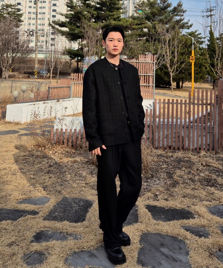 MUSINSA | MUSINSA STANDARD ROUND NECK TWEED JACKET [BLACK]