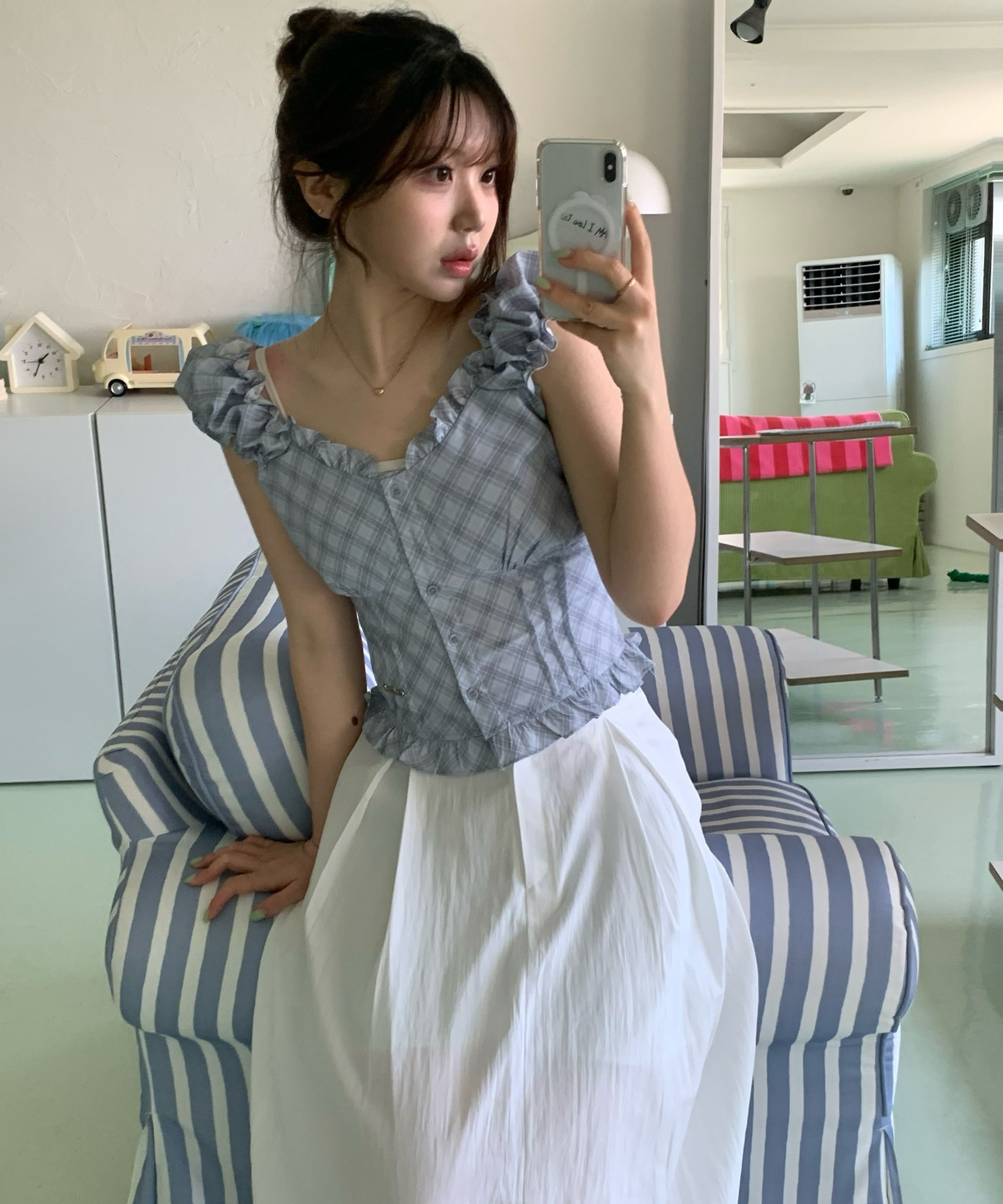 로제프란츠(ROSEFRANTZ) Frill Shirring Sleeveless [Black] - 사이즈