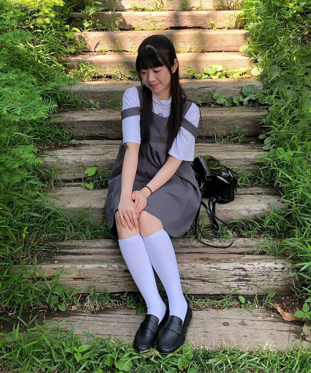 MUSINSA | MISEKI SEOUL Pleats button doll dress CHARCOAL