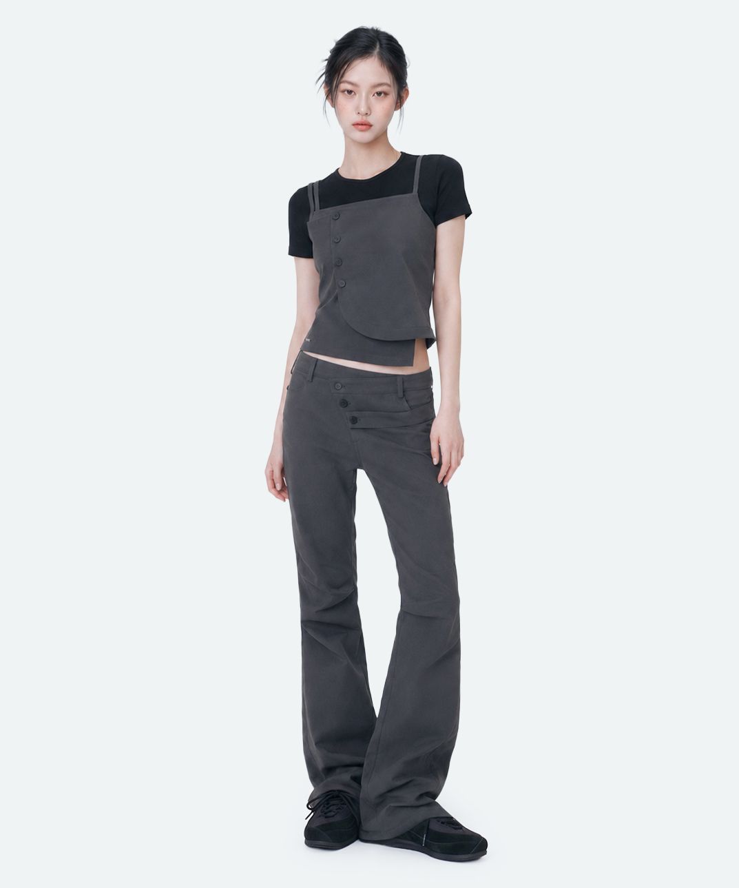 미세키서울(MISEKI SEOUL) Two line layered folding pants BLACK
