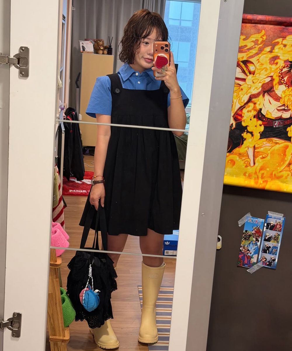 MUSINSA | MISEKI SEOUL Pleats button doll dress CHARCOAL