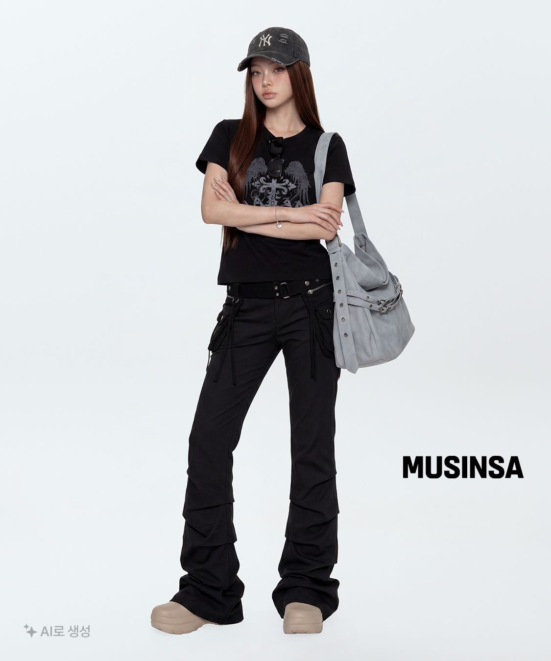 미세키서울(MISEKI SEOUL) Two line layered folding pants BLACK