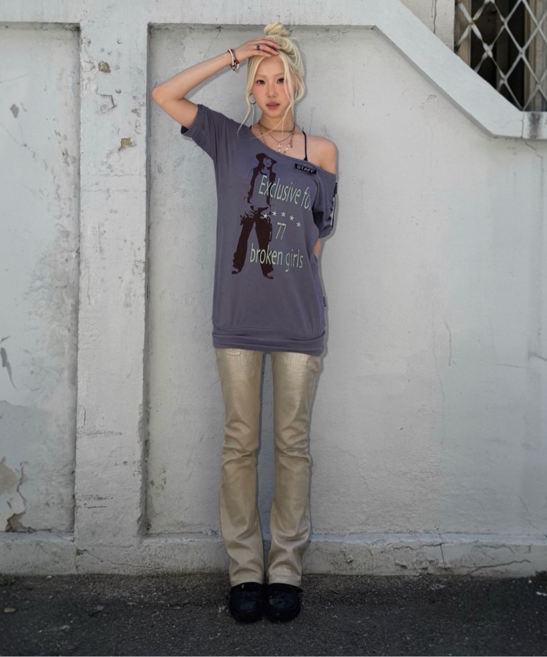 스컬프터(SCULPTOR) Broken Girls Roll Up Tee Dirty Purple - 사이즈