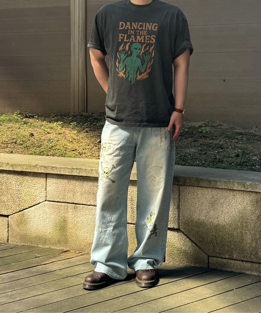 MUSINSA公式 | HOODHOOD HDエイリアンマルチ刺繍デニムパンツライトブルー