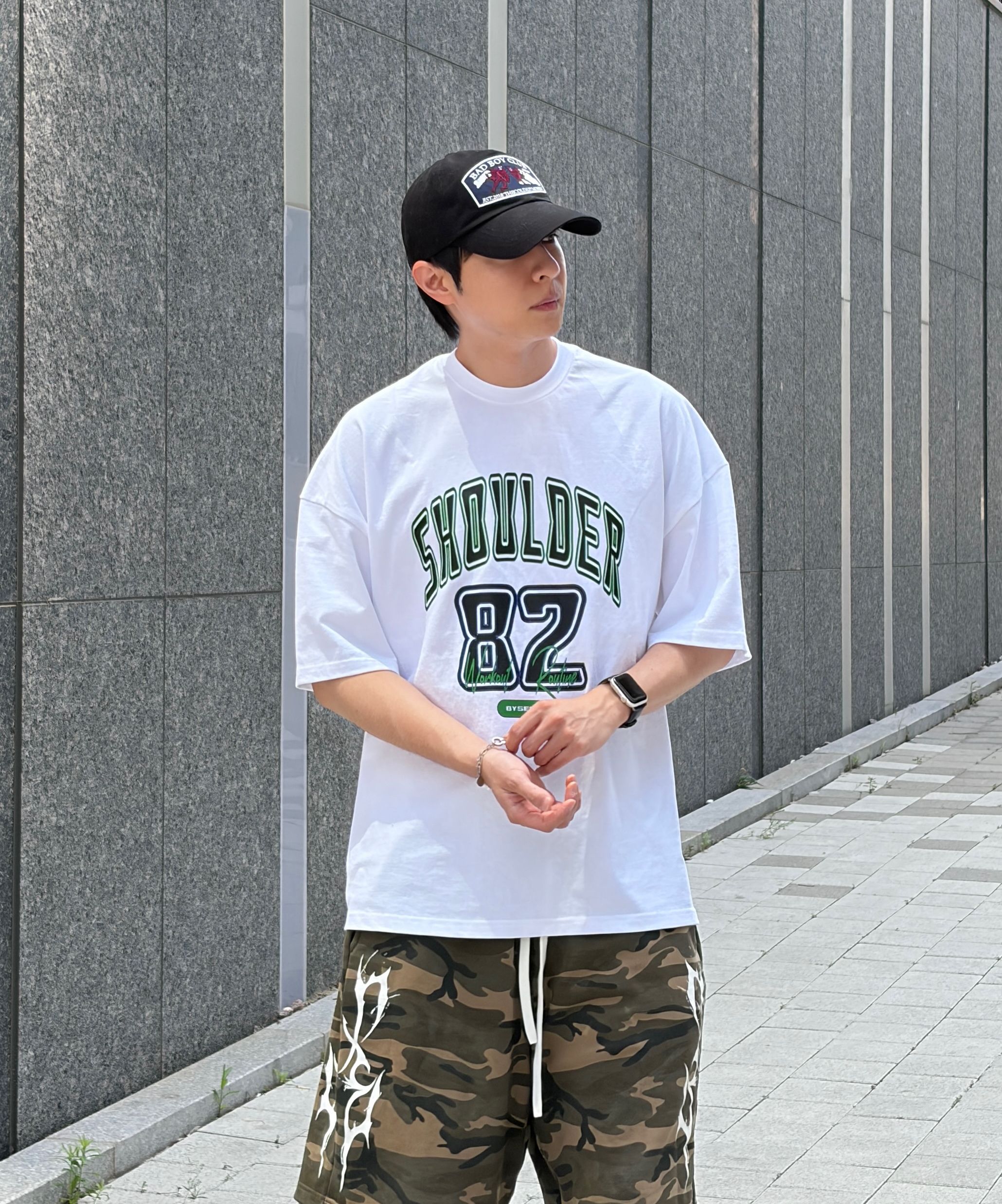 MUSINSA | BYSEC Double Cotton Shoulder Box Oversized Short Sleeve