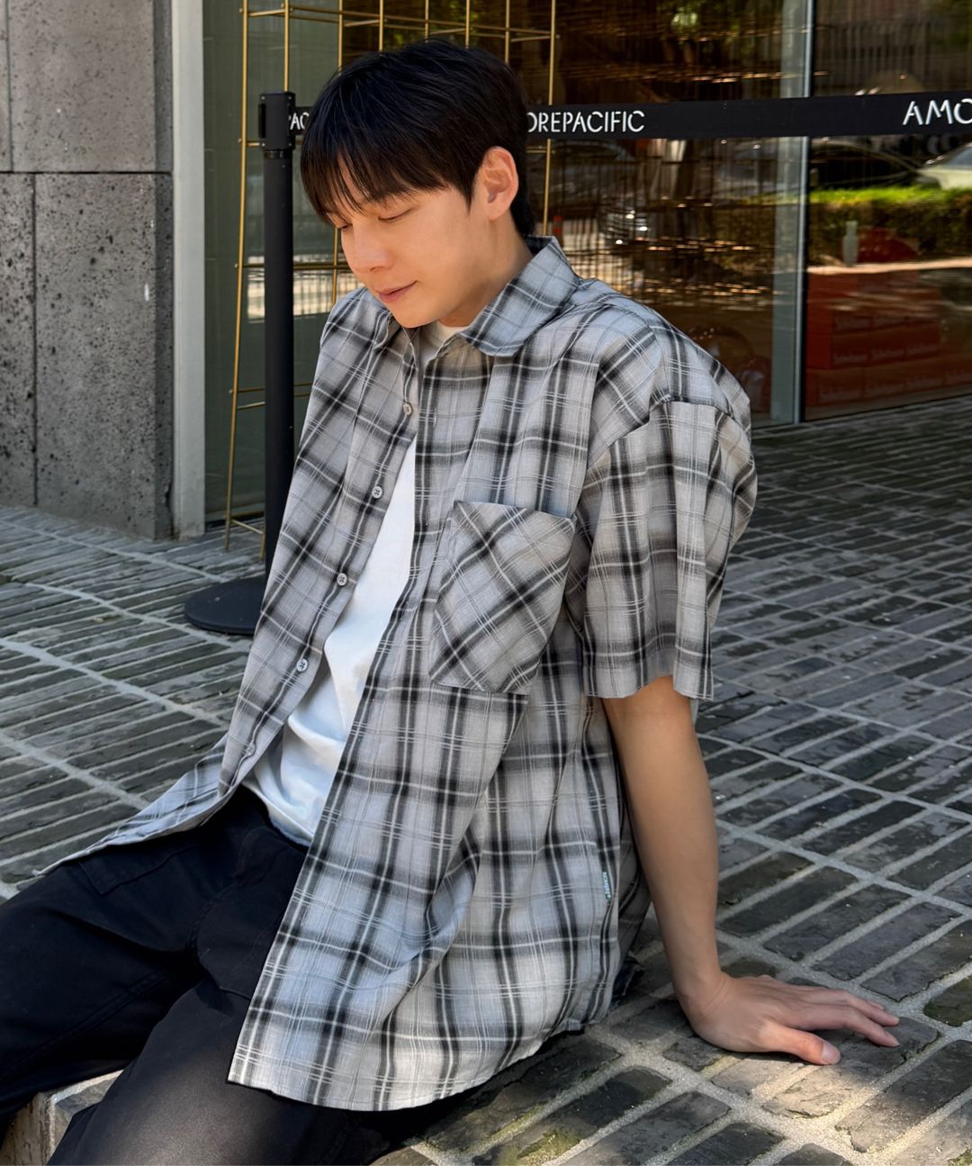 BUDO 半袖シャツ ネイビーとホワイトチェック M MUSINSA公式 | NOMBRE シグニチャーチェック半袖シャツ[ネイビー]